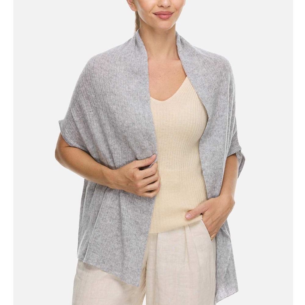 Ovcio 100% Cashmere‎ Heather Gray Open Front Wrap Cardigan Vest Lightweight